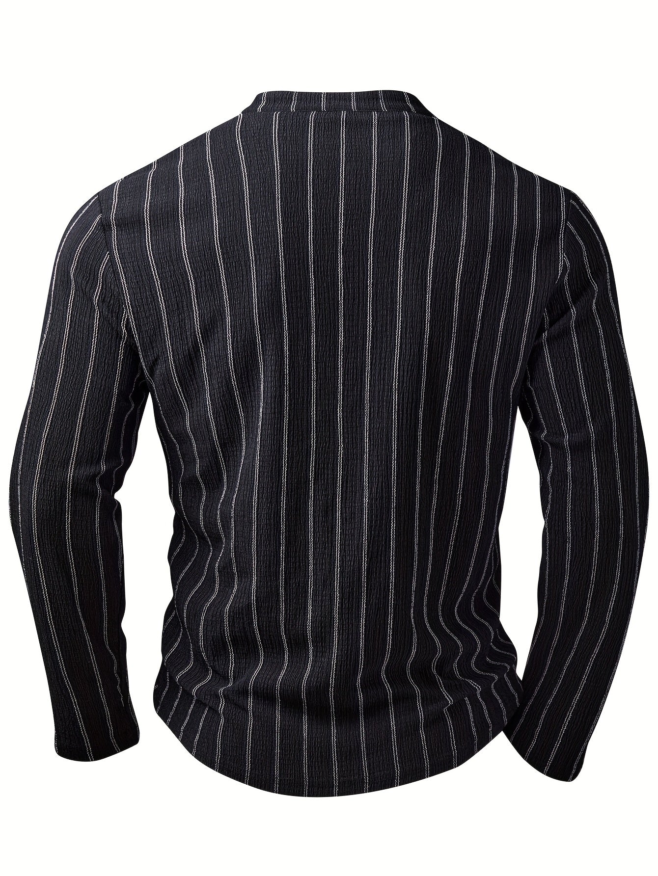 Camisa Henley de manga larga a rayas para hombre – Pulóver casual con botones