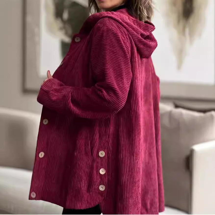 Chaqueta de pana con capucha para mujer – Abrigo cálido informal de longitud media