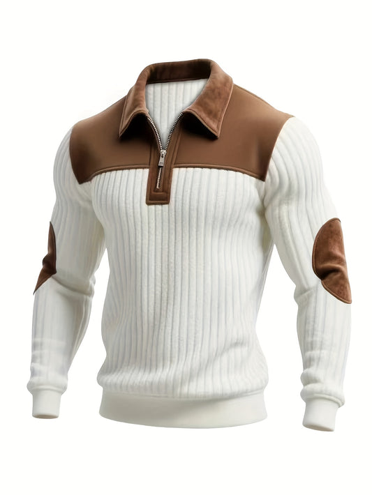 Men’s Full-Zip Winter Sweater – Thick Knit Stand Collar Pullover