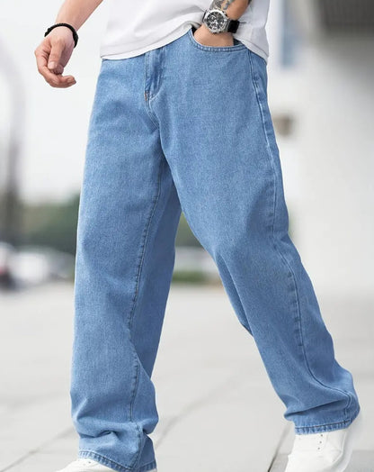 Vaqueros Rectos Holgados de Hombre - Pantalones Casuales de Algodón de Tiro Medio