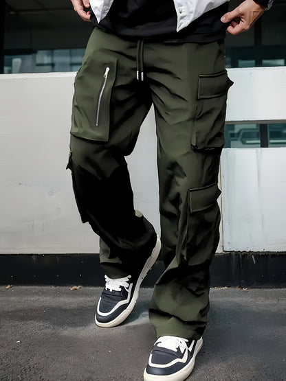 Pantalones cargo negros para hombre – Joggers sueltos multiziper para exteriores, para primavera/otoño