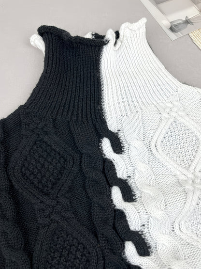 Blusa Elegante de Rayas con Cuello Alto – Top de Manga Larga de Punto Color Block
