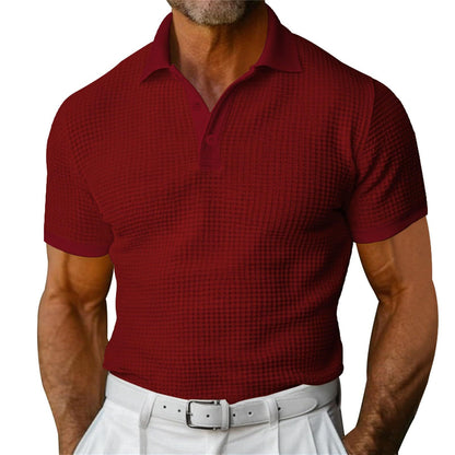 Polo para hombre Loom & Soul™ con textura de gofre – Camisa de verano de manga corta, corte entallado y solapa