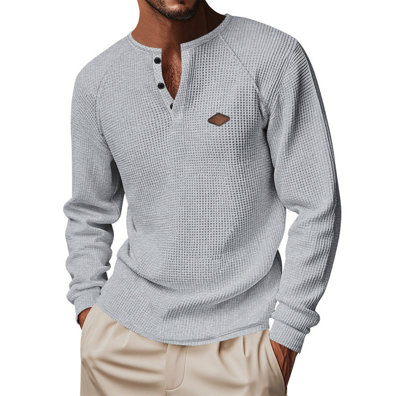 Men’s Waffle Henley Long Sleeve – Quick-Dry Raglan Loose Fit