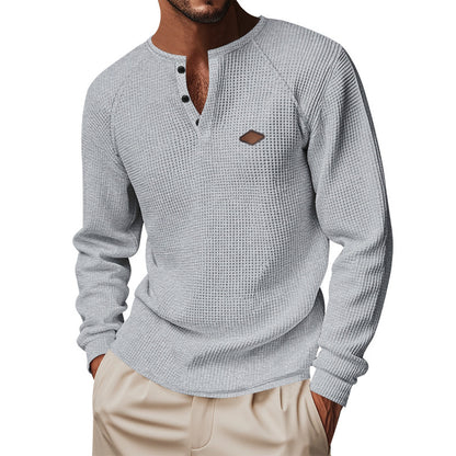 Men’s Waffle Henley Long Sleeve – Quick-Dry Raglan Loose Fit