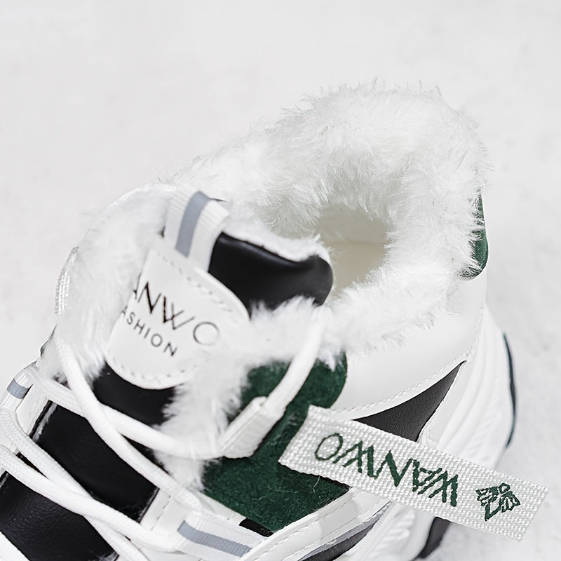 Botas de Nieve de Vellón Acogedoras para Mujer – Zapatos de Invierno Blancos y Azules con Suela Gruesa Antideslizante