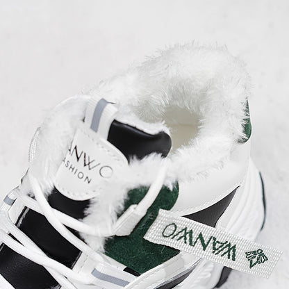 Botas de Nieve de Vellón Acogedoras para Mujer – Zapatos de Invierno Blancos y Azules con Suela Gruesa Antideslizante