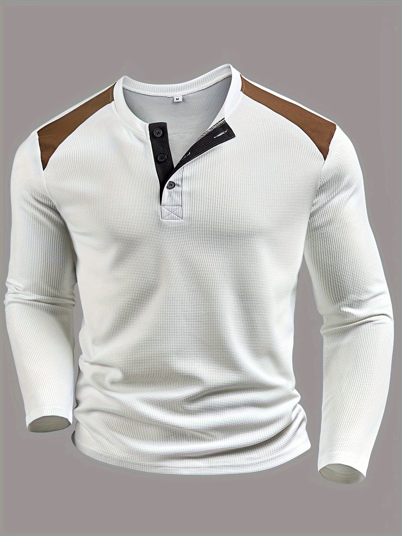 Haut Henley gaufré pour homme – Haut décontracté à manches longues et détails contrastants