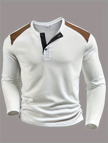 Haut Henley gaufré pour homme – Haut décontracté à manches longues et détails contrastants