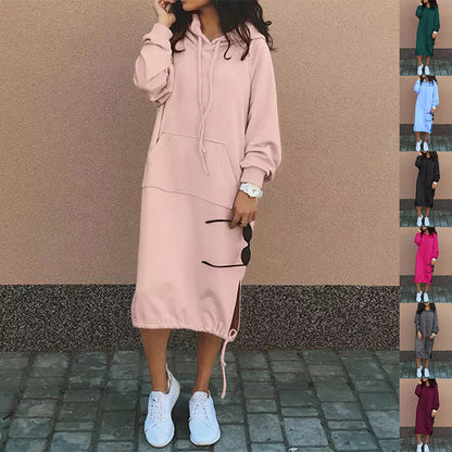 Sudadera larga con capucha para mujer – Bolsillo con cordón Ajuste casual