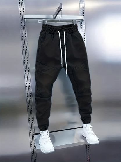 Men’s Drawstring Denim Joggers – Slim Fit Patchwork Jeans