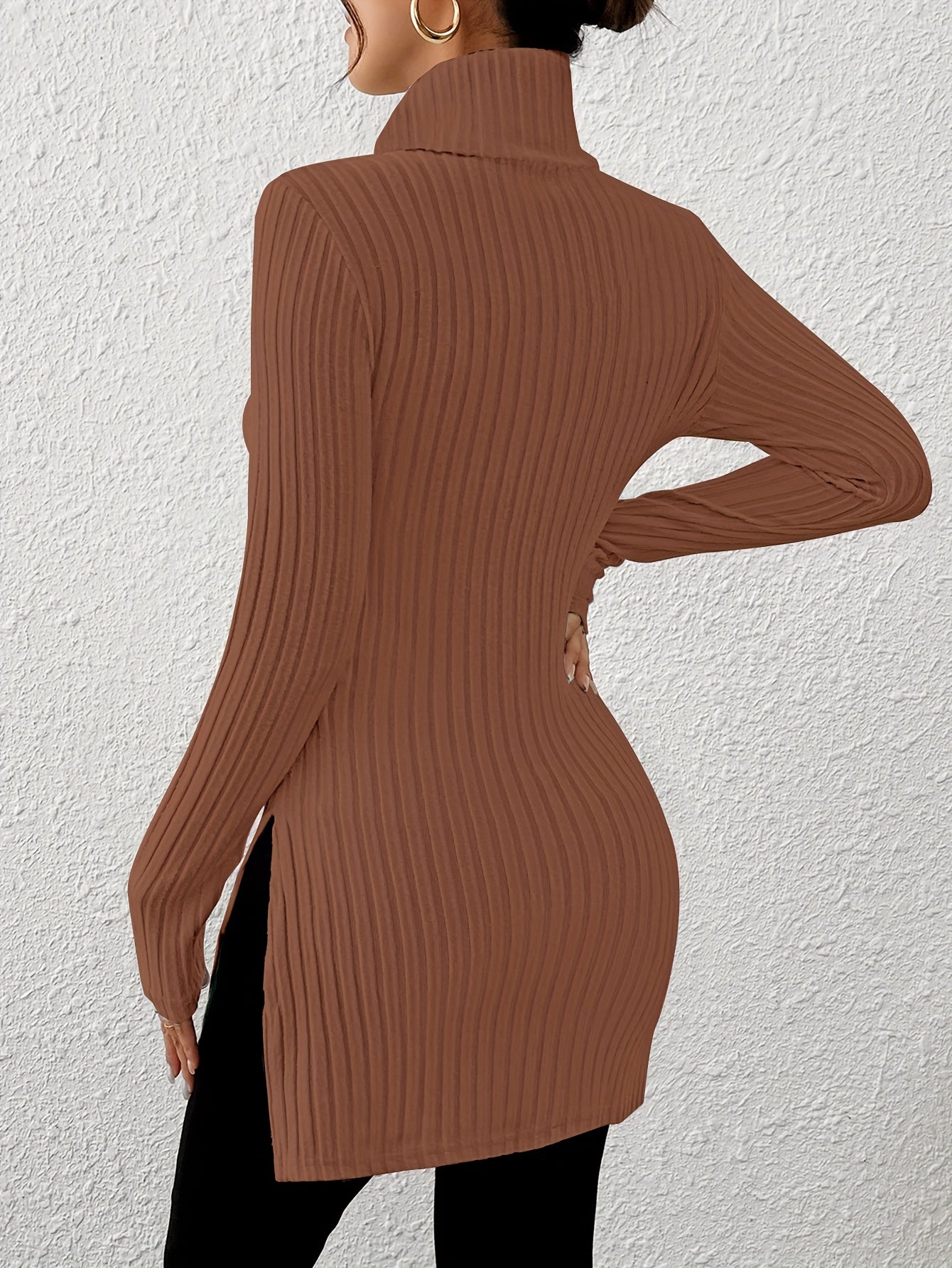 Top de cuello alto elegante para mujer – Tejido suave de manga larga y cuello alto