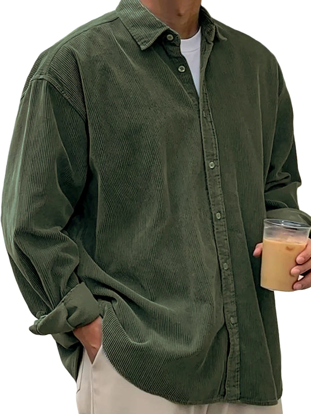 Chaqueta de Pana para Hombre – Abrigo Casual de Otoño de Corte Holgado