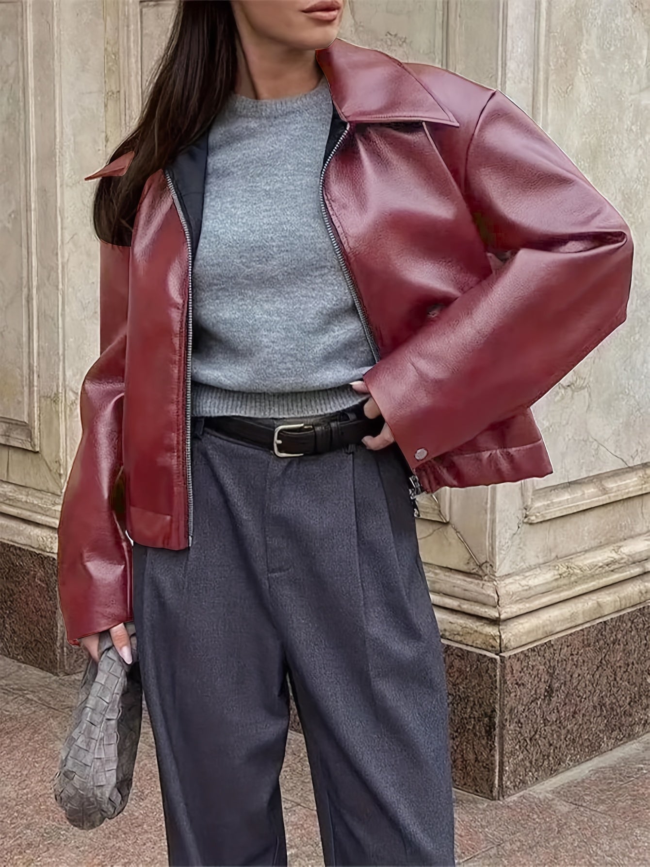 Chaqueta de moto retro para mujer – Abrigo informal clásico de solapa para todas las estaciones
