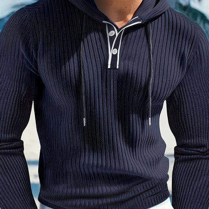 Henley con Capucha Color Block para Hombre – Sudadera Casual con Botones