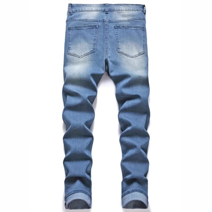 Pantalones vaqueros rectos rasgados para hombre – Pantalones vaqueros elásticos de estilo urbano