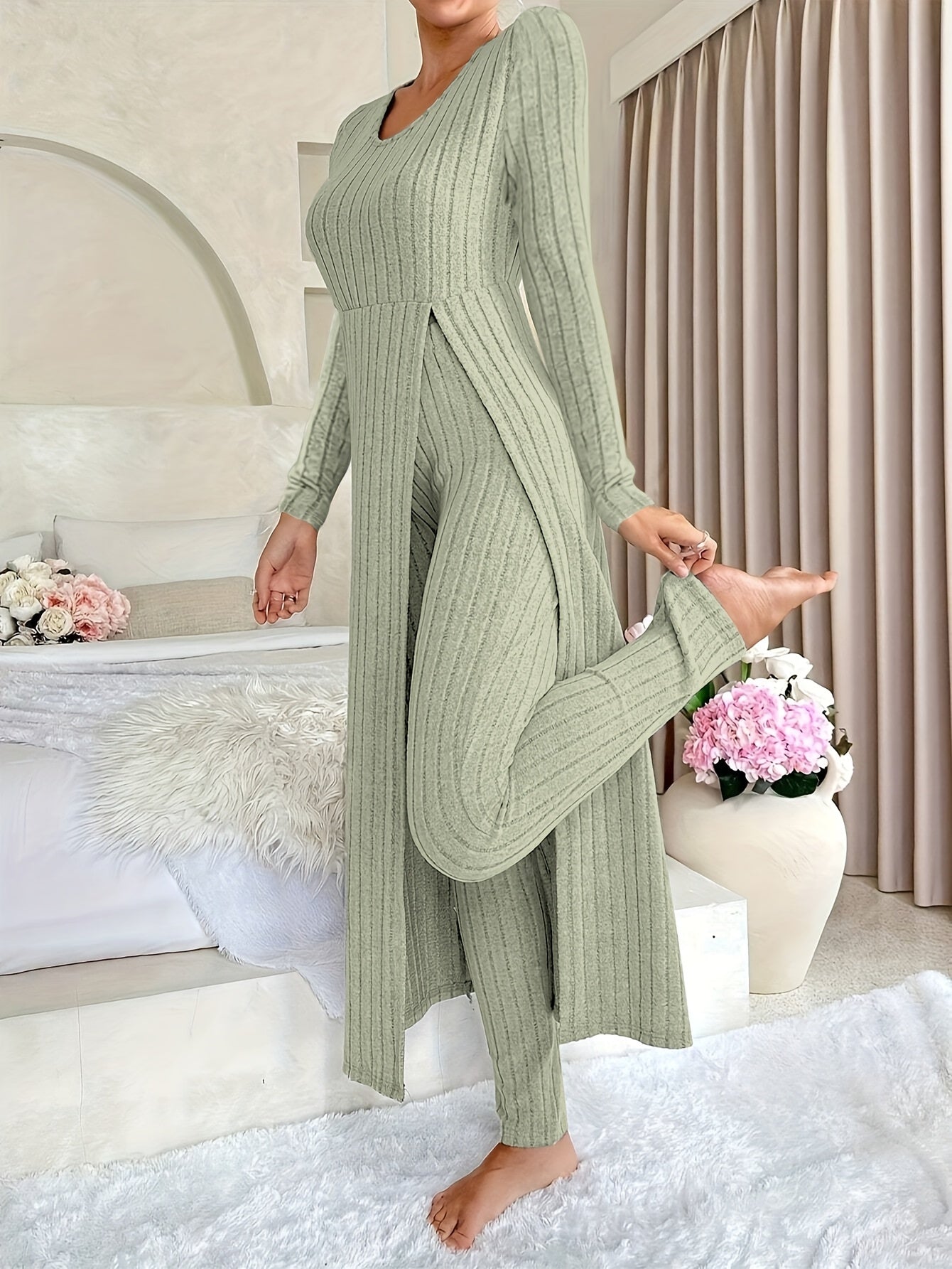 Ensemble deux pièces à carreaux – Haut à manches longues et pantalon assorti pour toutes les saisons