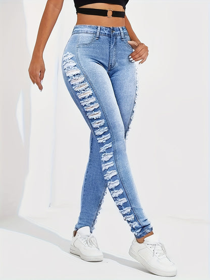 Jeans ajustados de tiro alto rotos – Ajuste elástico esculpido