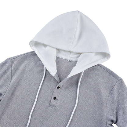 Sudadera con capucha de punto gofre y botones para hombre – Manga larga de ajuste entallado con contraste