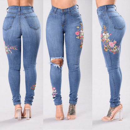 Loom & Soul Jeans vaqueros ajustados bordados para mujer – Pantalones de estilo urbano