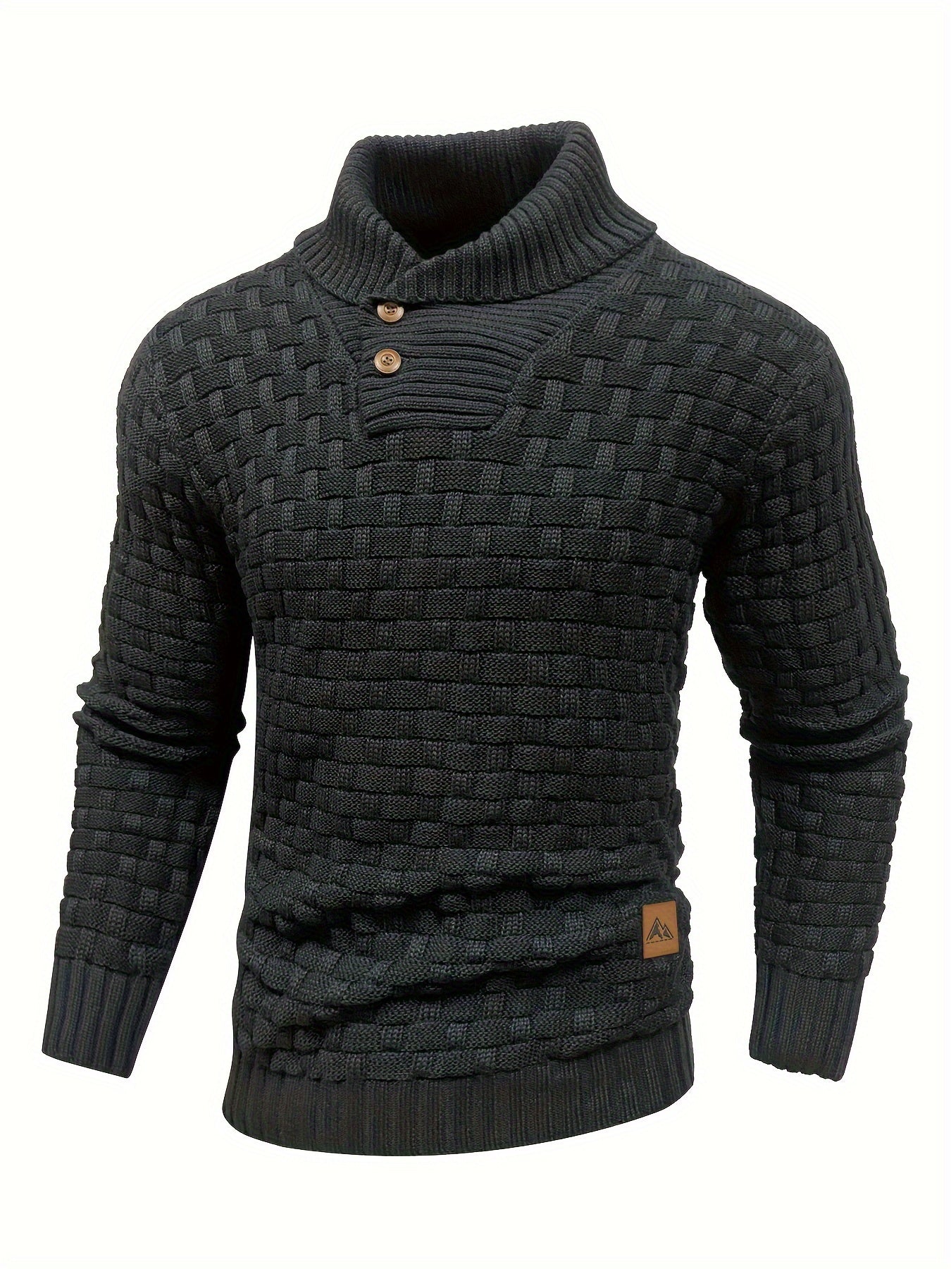 Men’s Waffle Knit Sweater – High Stretch Pullover with Lapel Collar