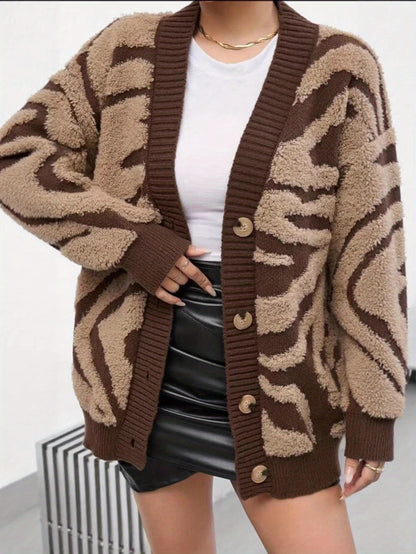 Oversized Leopard Cardigan – Button Front Cozy Knit