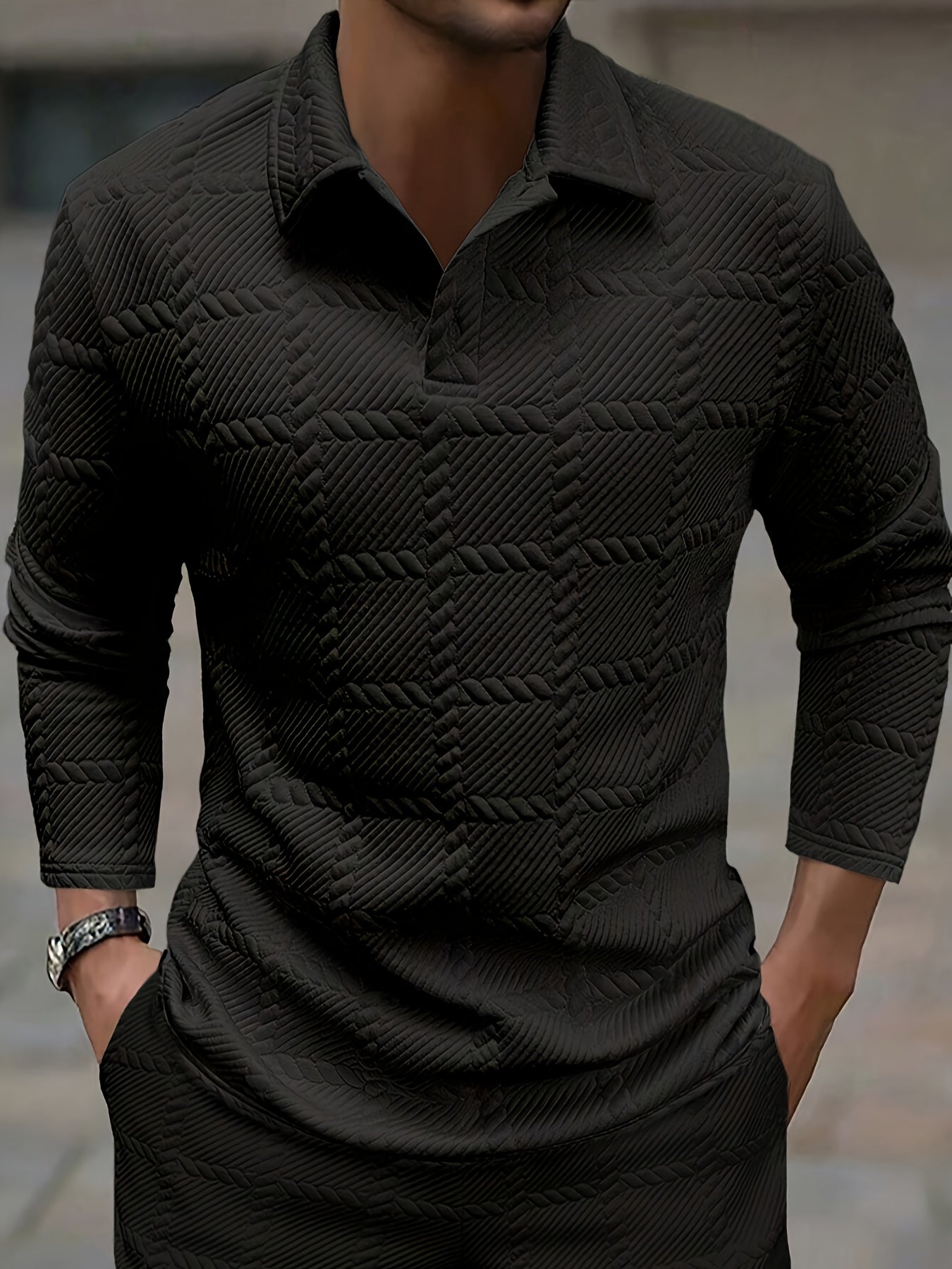 Polo de punto para hombre – Top de manga corta con jacquard geométrico