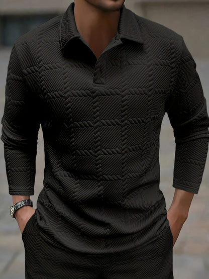 Polo de punto para hombre – Top de manga corta con jacquard geométrico