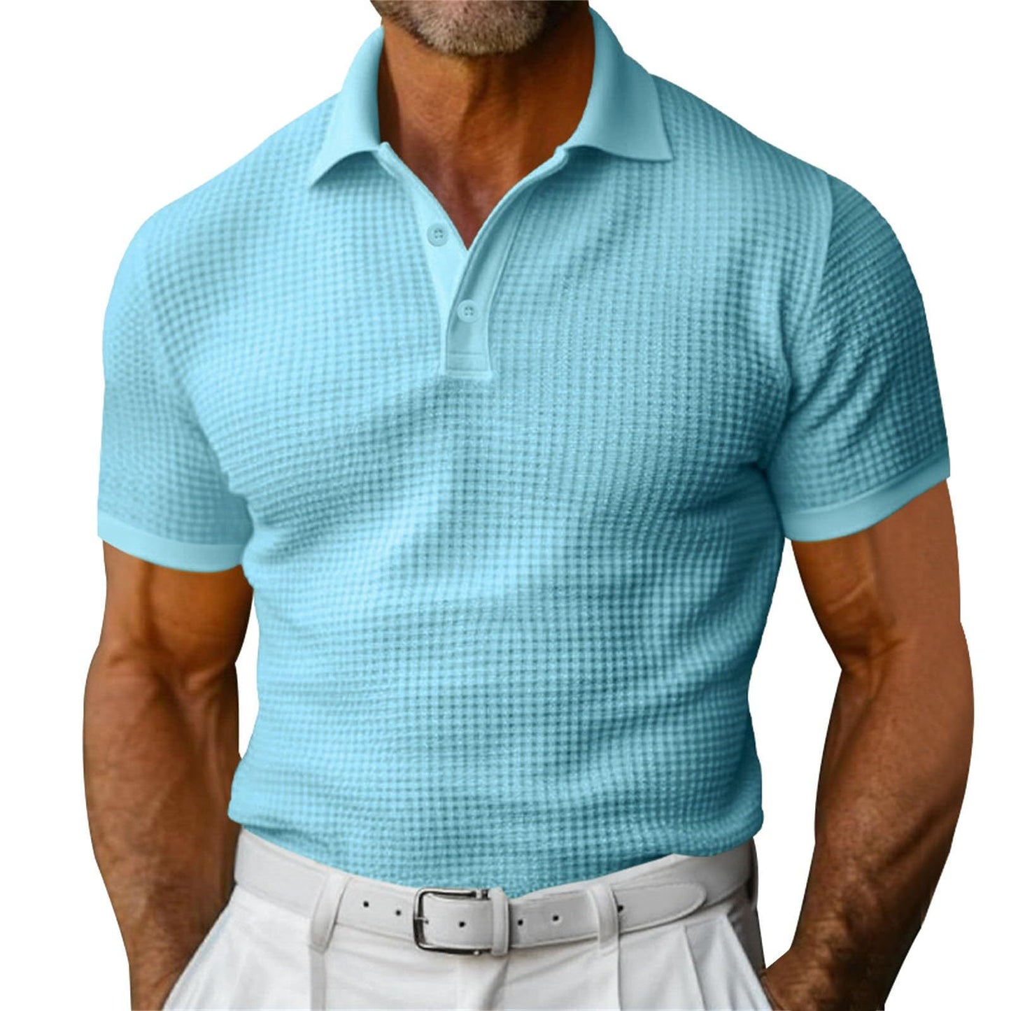 Polo para hombre Loom & Soul™ con textura de gofre – Camisa de verano de manga corta, corte entallado y solapa