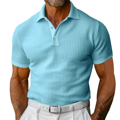 Polo para hombre Loom & Soul™ con textura de gofre – Camisa de verano de manga corta, corte entallado y solapa