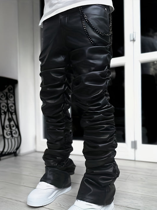 Men’s Casual Long Pants – Loose-Fit Straight-Leg Polyester Trousers