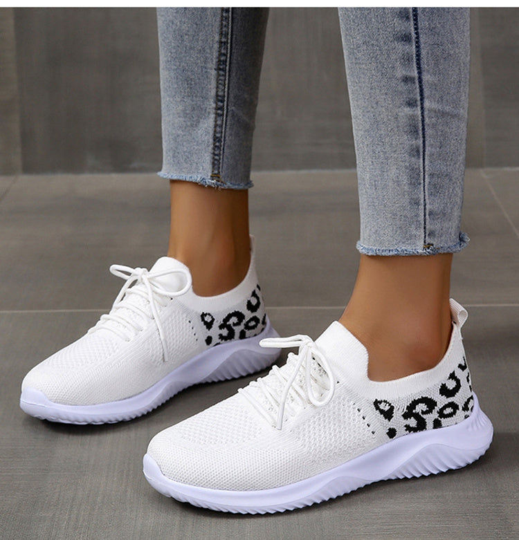 Zapatillas con cordones con estampado de leopardo de Loom & Soul – Zapatillas deportivas blancas casuales de mujer con puntera redonda