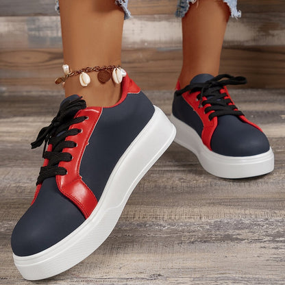 Zapatillas Retro con Cordones Loom & Soul™ – Zapatos de Caminar de PU para Mujer con Elevación Cómoda de 3–5CM y Suela de Goma