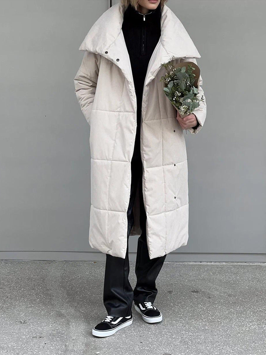 Abrigo de invierno con solapa grande para mujer Loom & Soul™ – Chaqueta larga acolchada de algodón cálido con cinturón y bolsillos