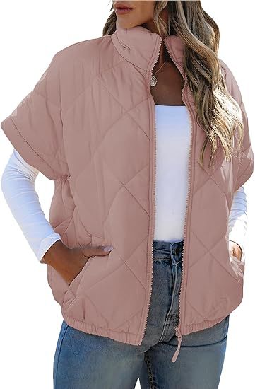Women’s Diamond Quilted Zip Jacket – Casual Warm Pocket Coat