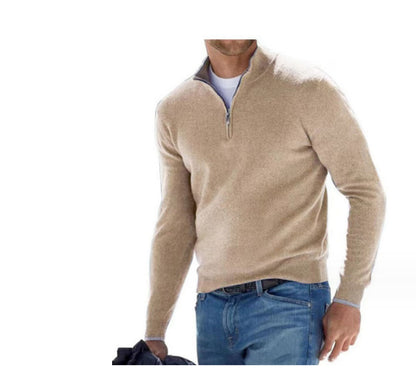 Suéter con cremallera y cuello en V para hombre – Jersey informal con tacto de cachemira para otoño