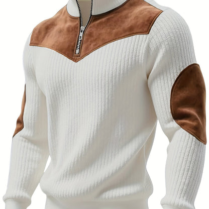 Jersey retro de cuello alto y media cremallera para hombre – Cálido y de canalé