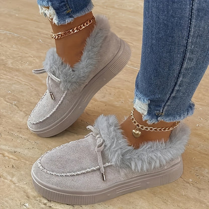 Women’s Plush Platform Snow Boots – Cozy Bow Winter Shoes