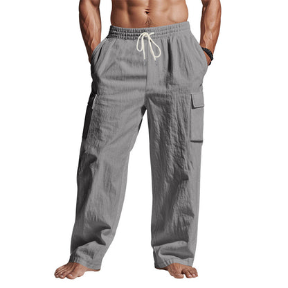 Loom & Soul™ Pantalones cargo de lino para hombre – Pantalones de trabajo transpirables de pernera recta con múltiples bolsillos