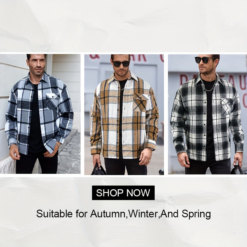 Chaqueta tipo camisa de lana a cuadros para hombre – Sobrecamisa cómoda a cuadros con botones
