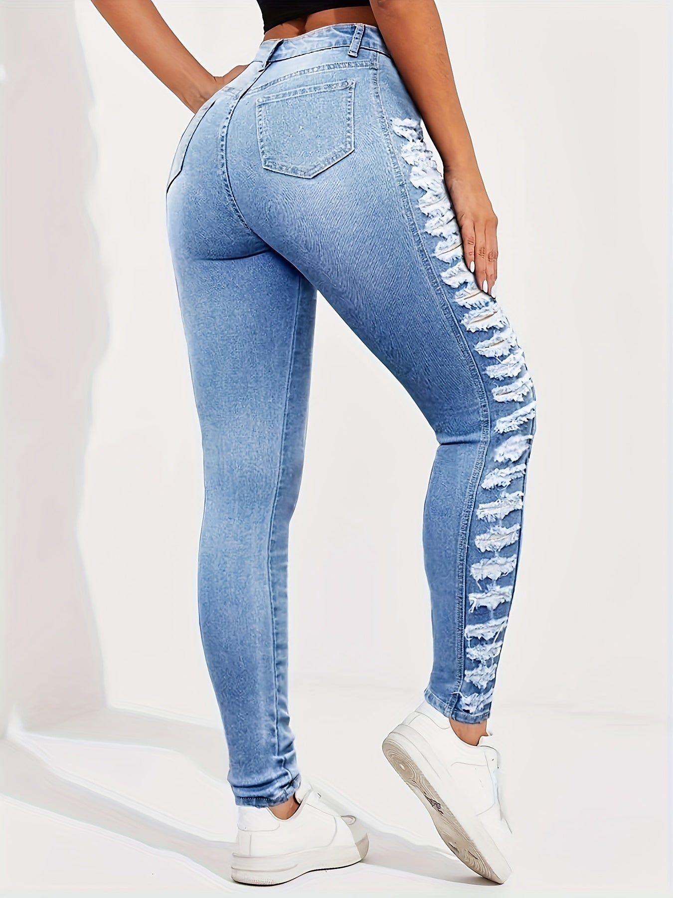 Jeans ajustados de tiro alto rotos – Ajuste elástico esculpido
