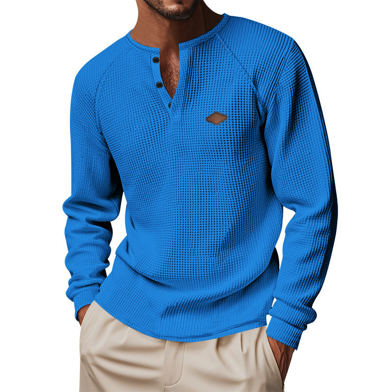 Men’s Waffle Henley Long Sleeve – Quick-Dry Raglan Loose Fit