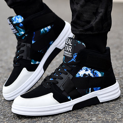 Zapatillas de caña alta con cordones y estampado de camuflaje de Loom & Soul™ – Zapatillas de cuero de ante para hombre con suela de goma antideslizante