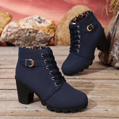Women’s High Heel Ankle Boots – Block Heel Elegant Slip-On