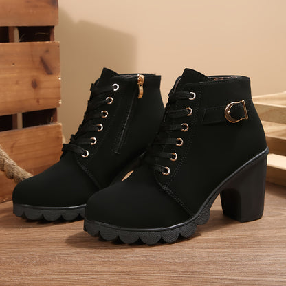 Women’s High Heel Ankle Boots – Block Heel Elegant Slip-On