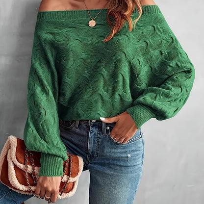 Suéter murciélago para mujer con hombros descubiertos – Tejido holgado para todas las estaciones