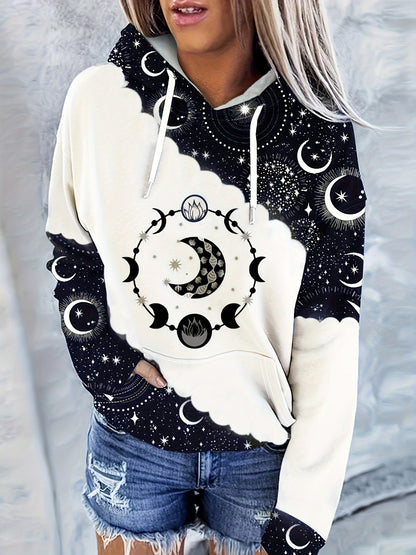 Sudadera con capucha celestial estilo boho chic – Sudadera de mujer verde con luna del zodiaco