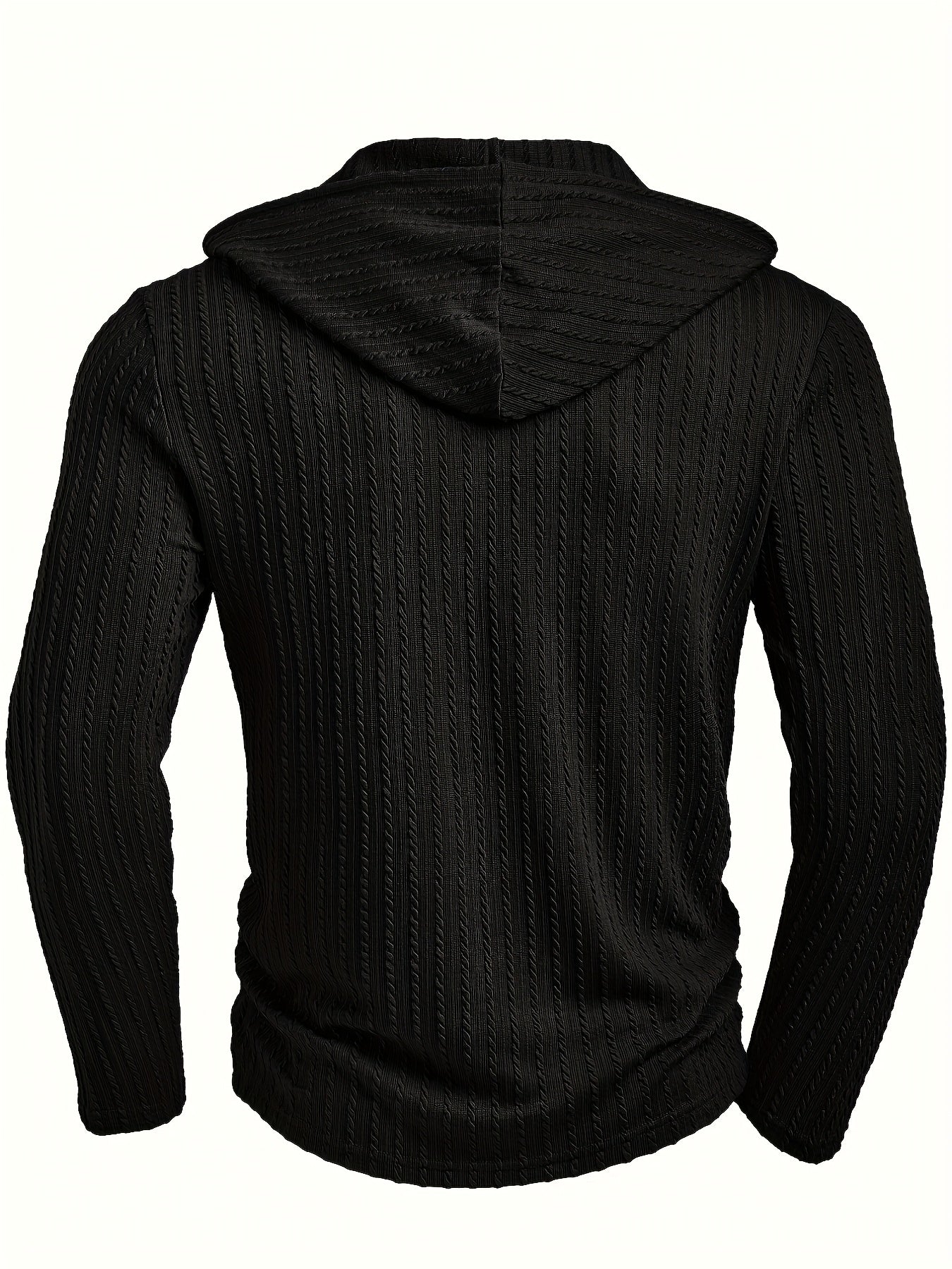 Camisa Henley con capucha para hombre – Sudadera texturizada informal de manga larga con cordón