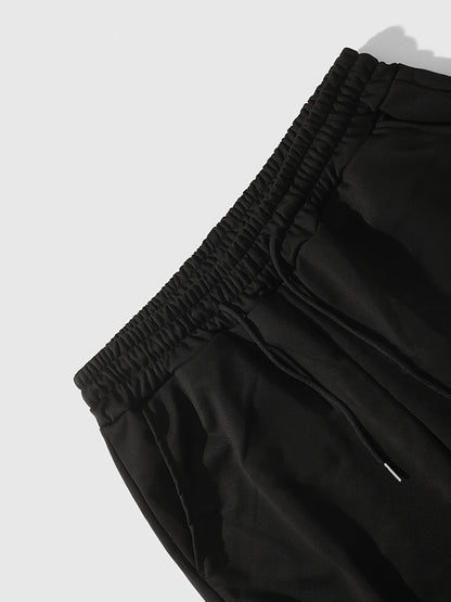 Pantalones Acampanados Negros para Hombre – Pantalones de Calle con Estampado de Cruz y Raya Roja