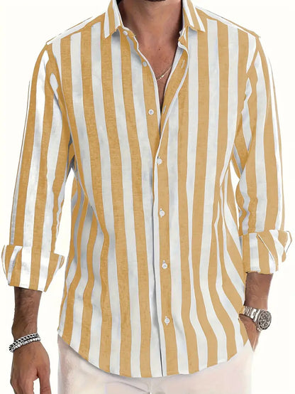 Camisa Casual Rayada para Hombre – Manga Larga Estilo Británico de Ajuste Holgado